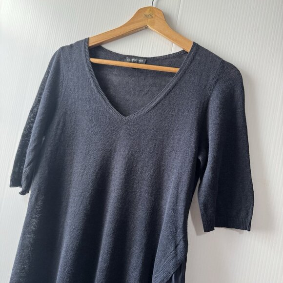 Eileen Fisher Tunic Sz XS Linen Silk Blend V Neck Half Sleeve Asymmetrical Hem - Picture 3 of 16